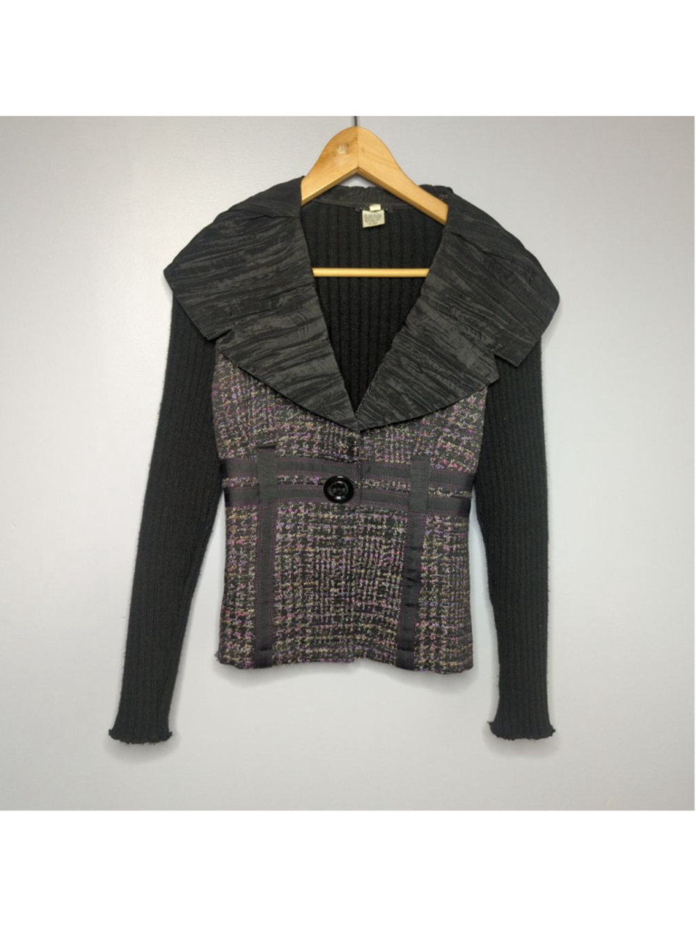 VEX Collection Vintage Mixed Media Tweed Knit Cardigan Jacket - Made in Canada M - Picture 2 of 15